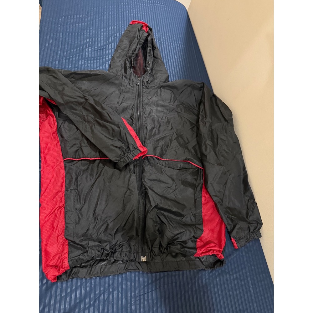 Infinity By Classic Mens Windbreaker Jacket Black Red Hooded Packable XL
